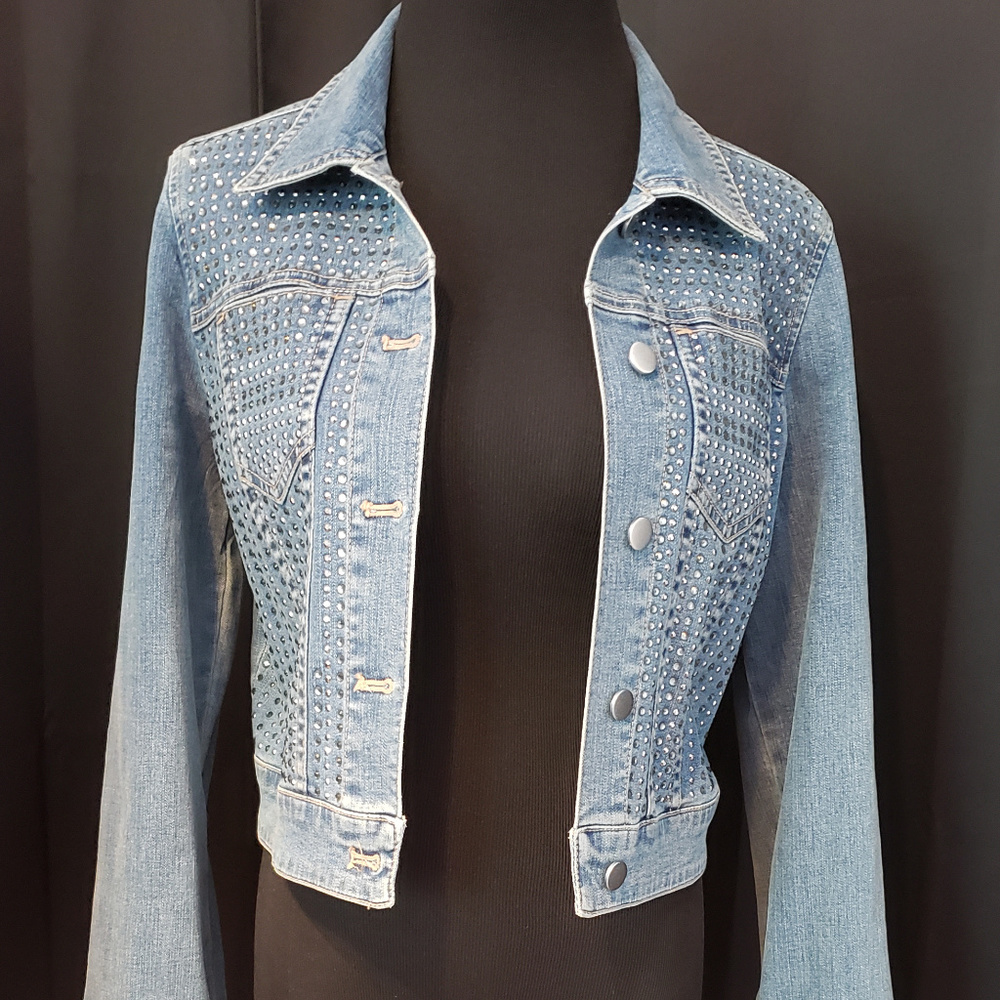 Chico's denim rhinestone studded jacket